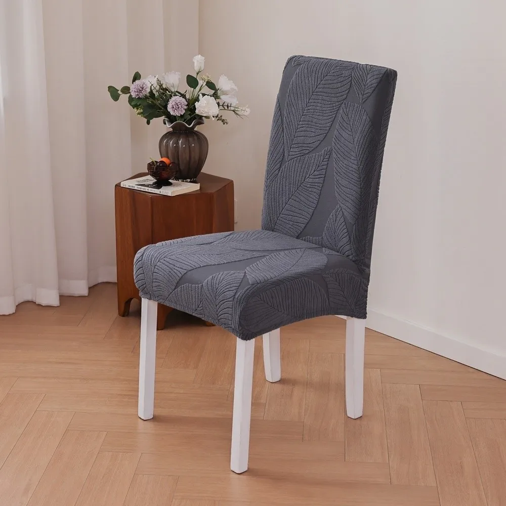 Full Cover Stretch Dining Chair Cover 3D Leaf Scratch Proof Jacquard Chair Cover Stain Resistant Woven Fabric Chair Slipcover
