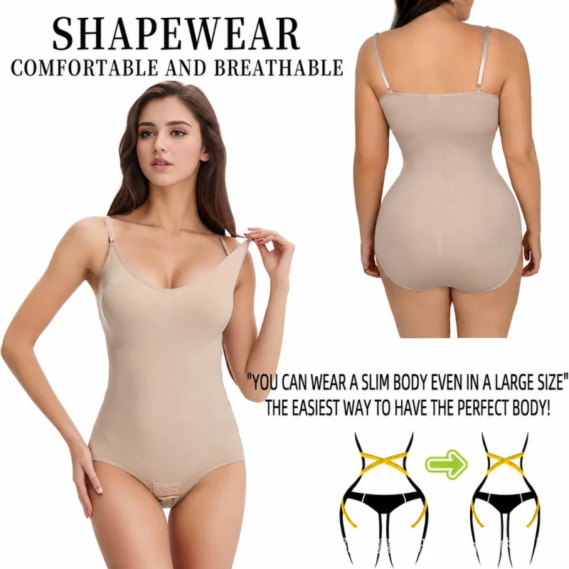 Women Seamless Body Shaper Bodysuit Tummy Control Butt Lifter Push Up Adjustable Straps Large Size Breathable Slimming Shapewear