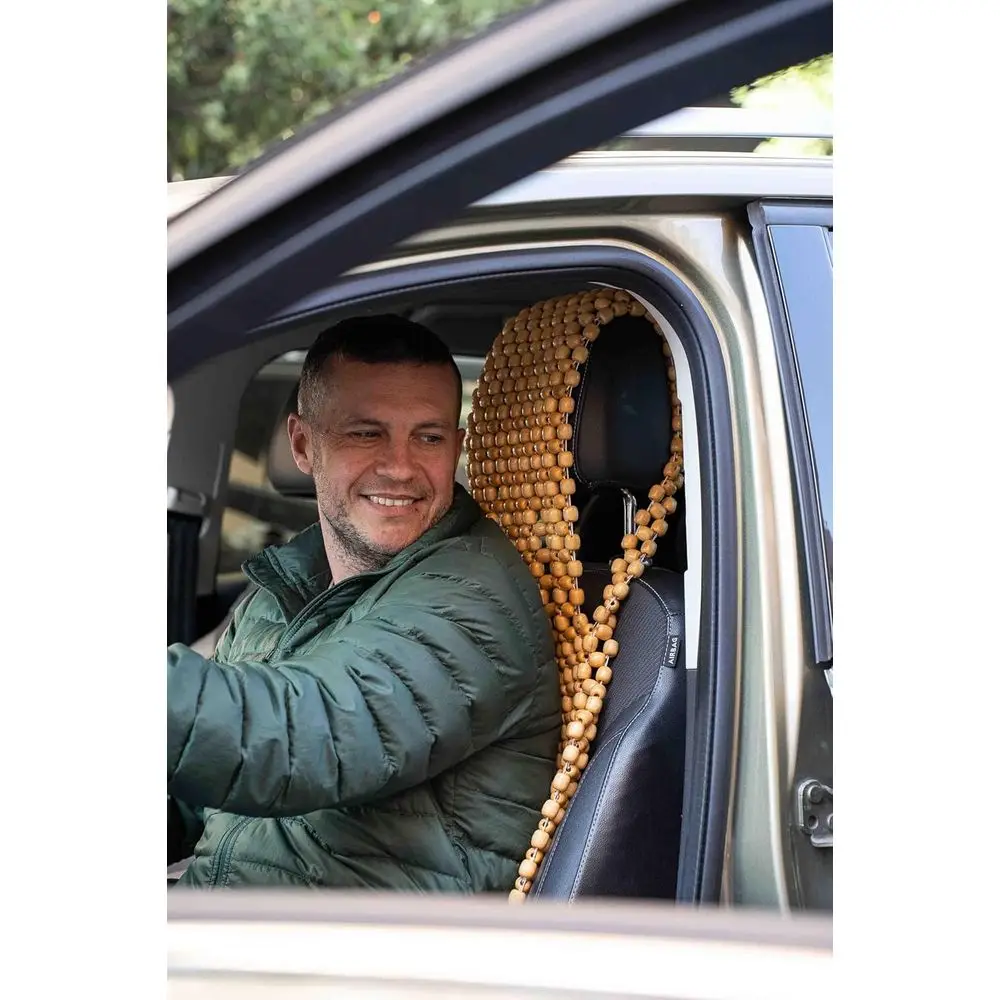 Beaded Seat Cover for Cars Cooling, Massage Cushion, Car Seat Natural Wooden Beads for Semi Truck, Trailer, Car (Natural, 2-Pack