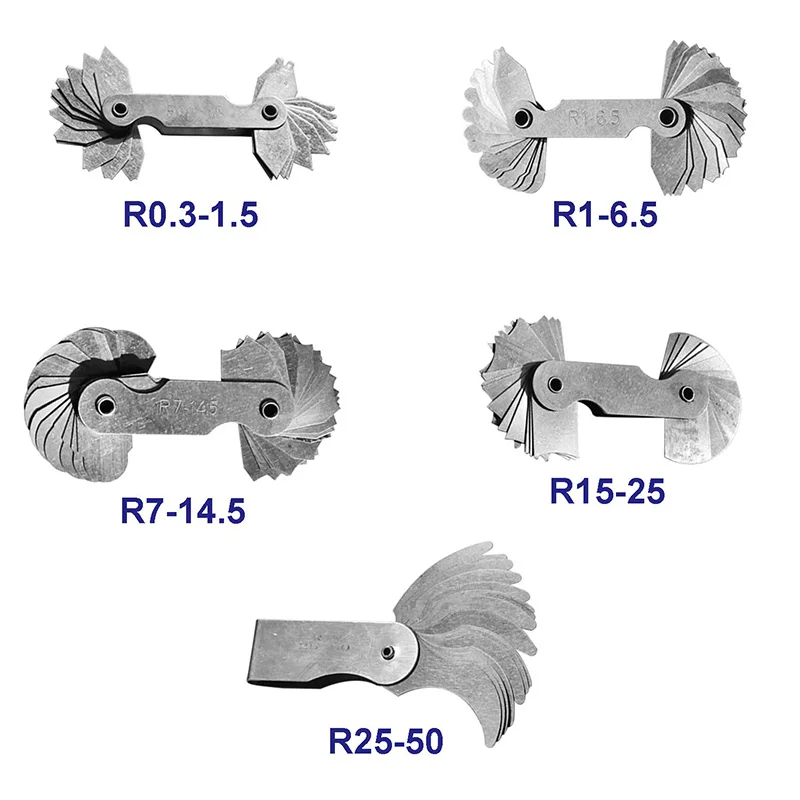 Stainless Steel Radius Gauge, Portable Concave Convex External Internal Arc Measuring Tool Radius Fillet Gauge Set(5Pcs)