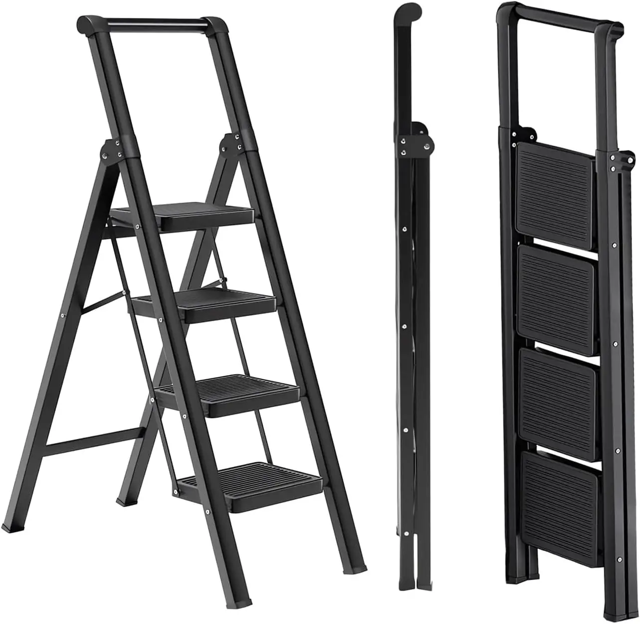 

4-Step Folding Ladder with Anti-Slip Pedals, Carbon Steel Construction, 330lb Capacity for Kitchen & Home Use