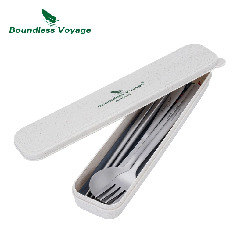 Boundless Voyage Titanium Dinner Set Camping Tableware Utility Cutlery Chopsticks Knife Fork Spoon Set 3/4pcs for Home Travel