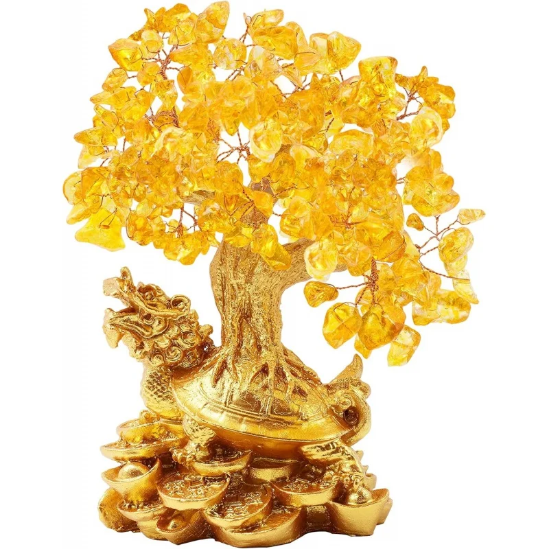 BWINKA Dragon Turtle Feng Shui Crystal Fortune Money Tree Bonsai Decoration Ornament for Bringing Wealth, Luck, Prosperity, Succ