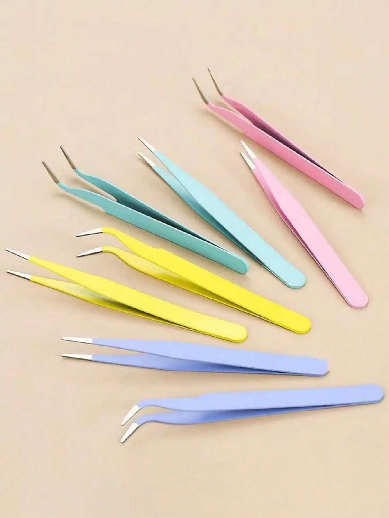 2pcs Stainless Steel Curved Colorful Tweezers For Nail Art Sticker, Rhinestone Applying, Eyelash Extensions, DIY Tools, Random Color Back To School,Back To School,School Supplies