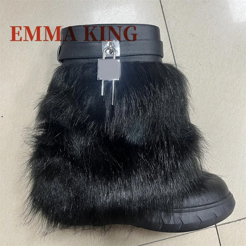 Wedge PU Leather Fold Over Biker Boots Silver Lock Detail Shark Boot Fashion Luxury Design Winter Warm Platform Women\'s Boots