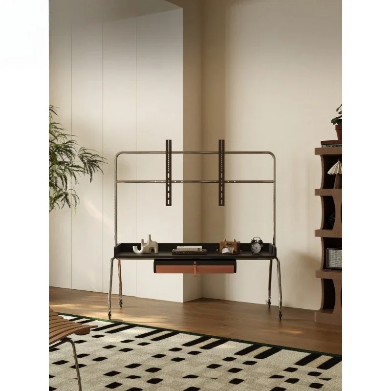 Retro vertical TV stand universal simple living room stainless steel TV mobile bracket floor