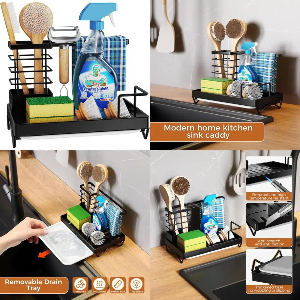 

Органайзер для раковины из нержавеющей стали со съемным подносом и держателем для сушки губки