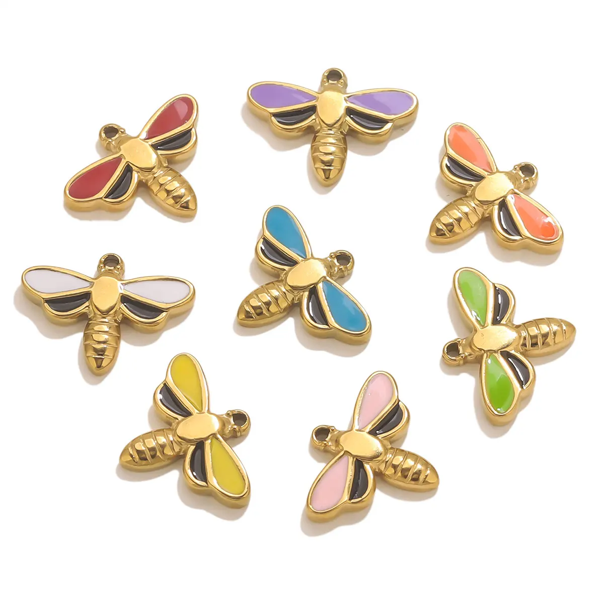 

5PCS Stainless Steel Bee Pendants 18K Gold Plated Enamel DIY Necklace Earring Connectors Jewelry Making Wholesale Accessories