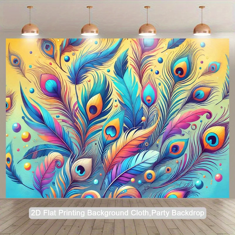 Colorful Peacock Feather Tapestry Abstract Boho Wall Hanging Psychedelic Art Decor Vibrant Mandala Textile, Trippy Room Backdrop