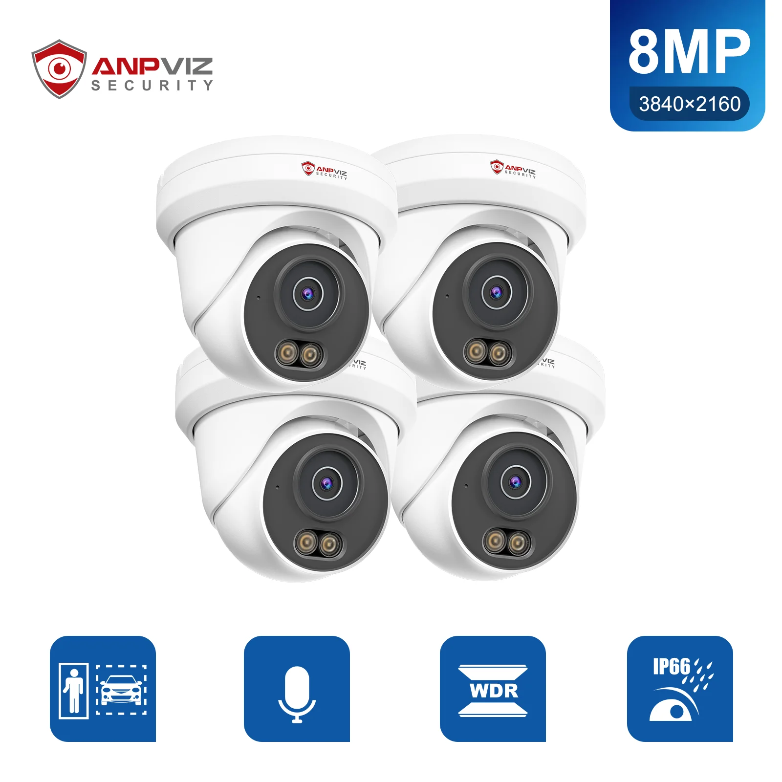 

На складе США 4 шт. Anpviz 8MP турель POE IP-камера Smart Dual Light ColorVU 30 м CCTV Video H.265 Встроенный микрофон Обнаружение движения 2,0