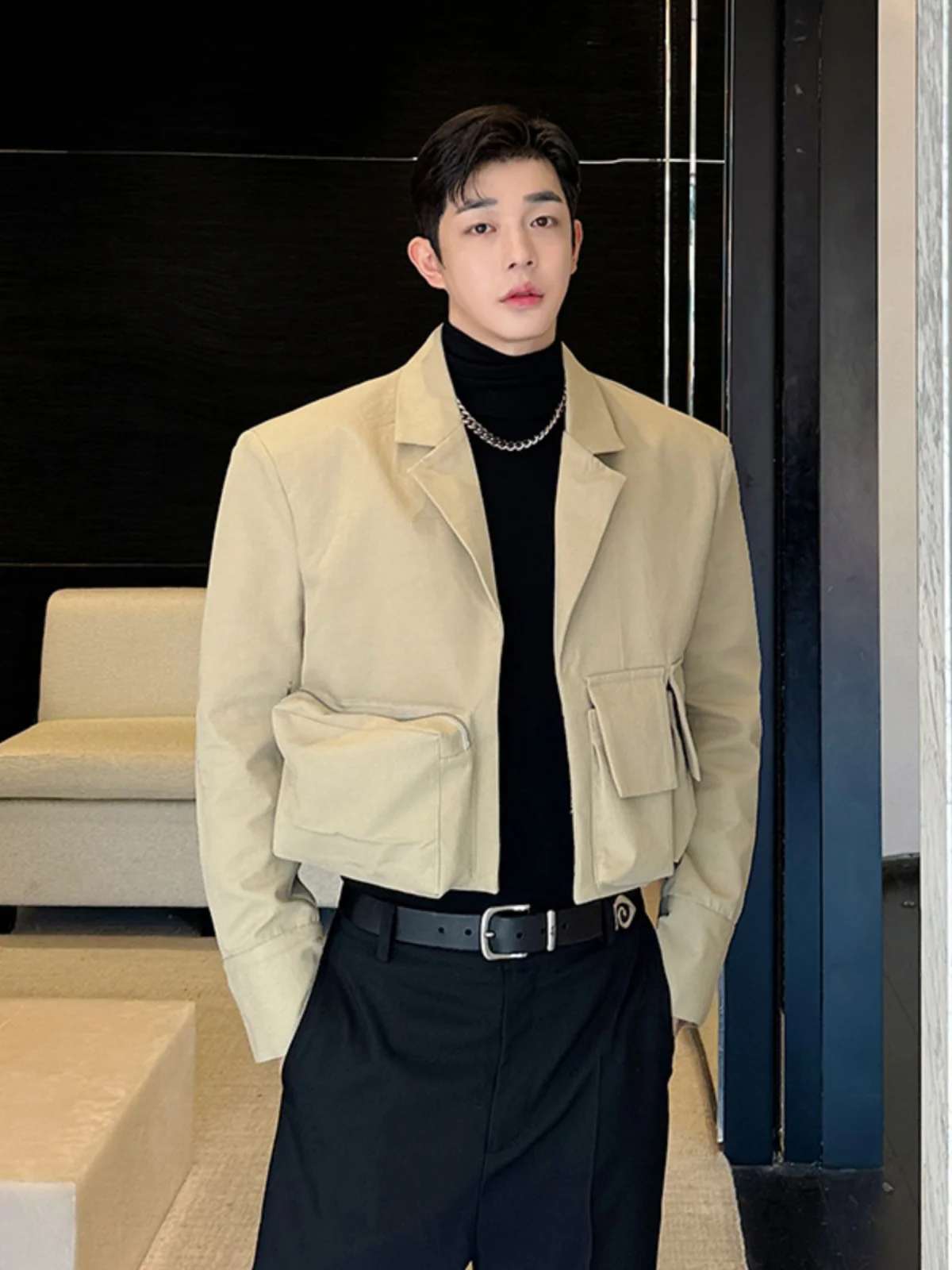 

Spring 2025 Men's Sli ort Workwear Jaet Multi-ket 3D Trendy Brand Haome Korean Version Faionable Outerwear