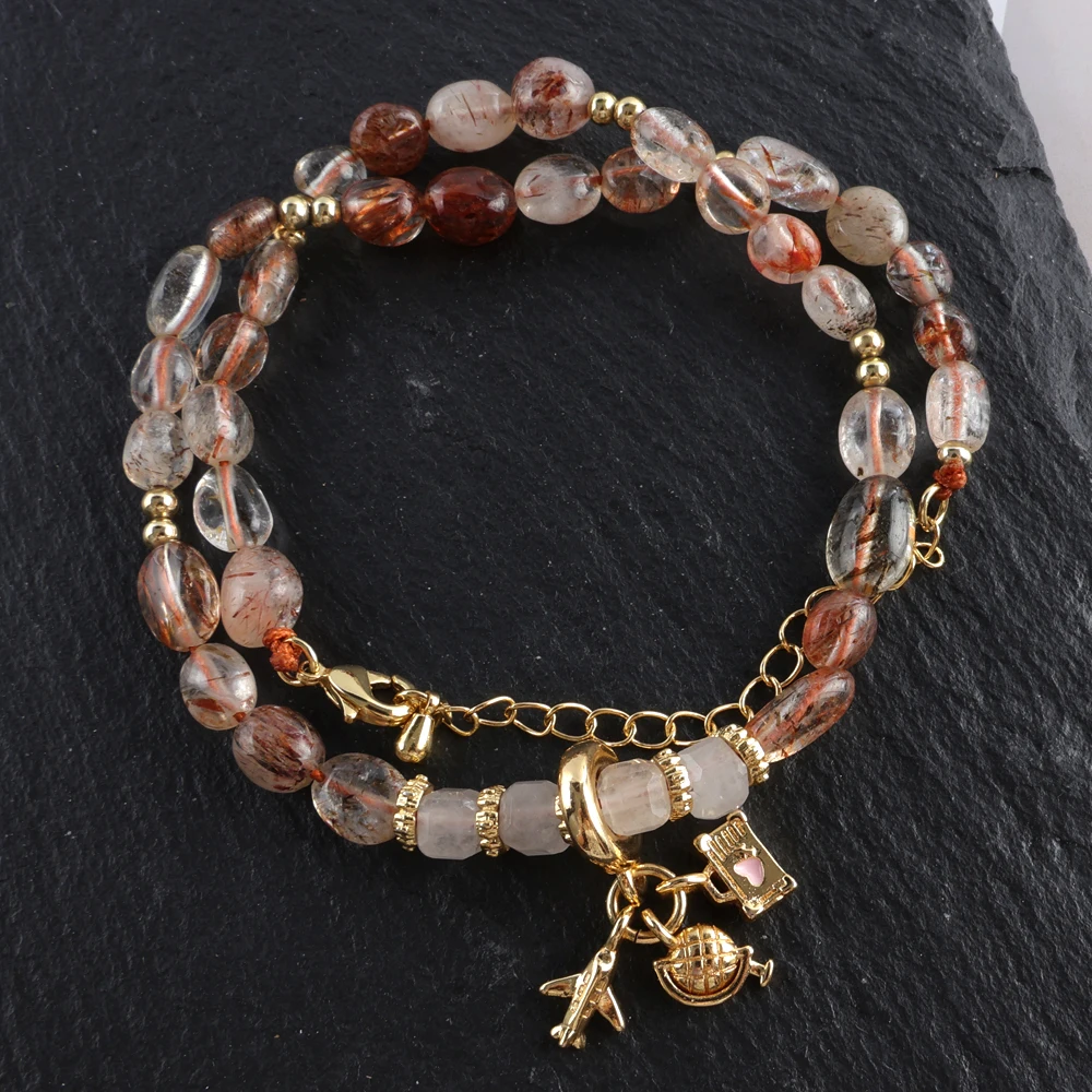 

2025 new double-layer tea crystal bead bracelet niche light luxury high-end feel bracelet hundred accessories for women gift