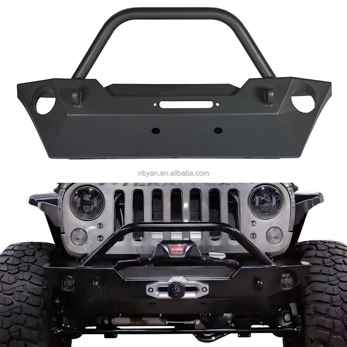 

High 2007-2018 JK For Jeep Anti-Collision Front Bumper With Bull Bar Powder Coated Anti-Rust Fog Light Cut-Outs