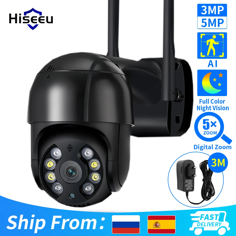 Hiseeu 8mp ptz wifi ip kamera im freien 5x digitaler zoom nachtsicht 3mp 5mp drahtlose video cctv überwachungs kameras icsee p2p