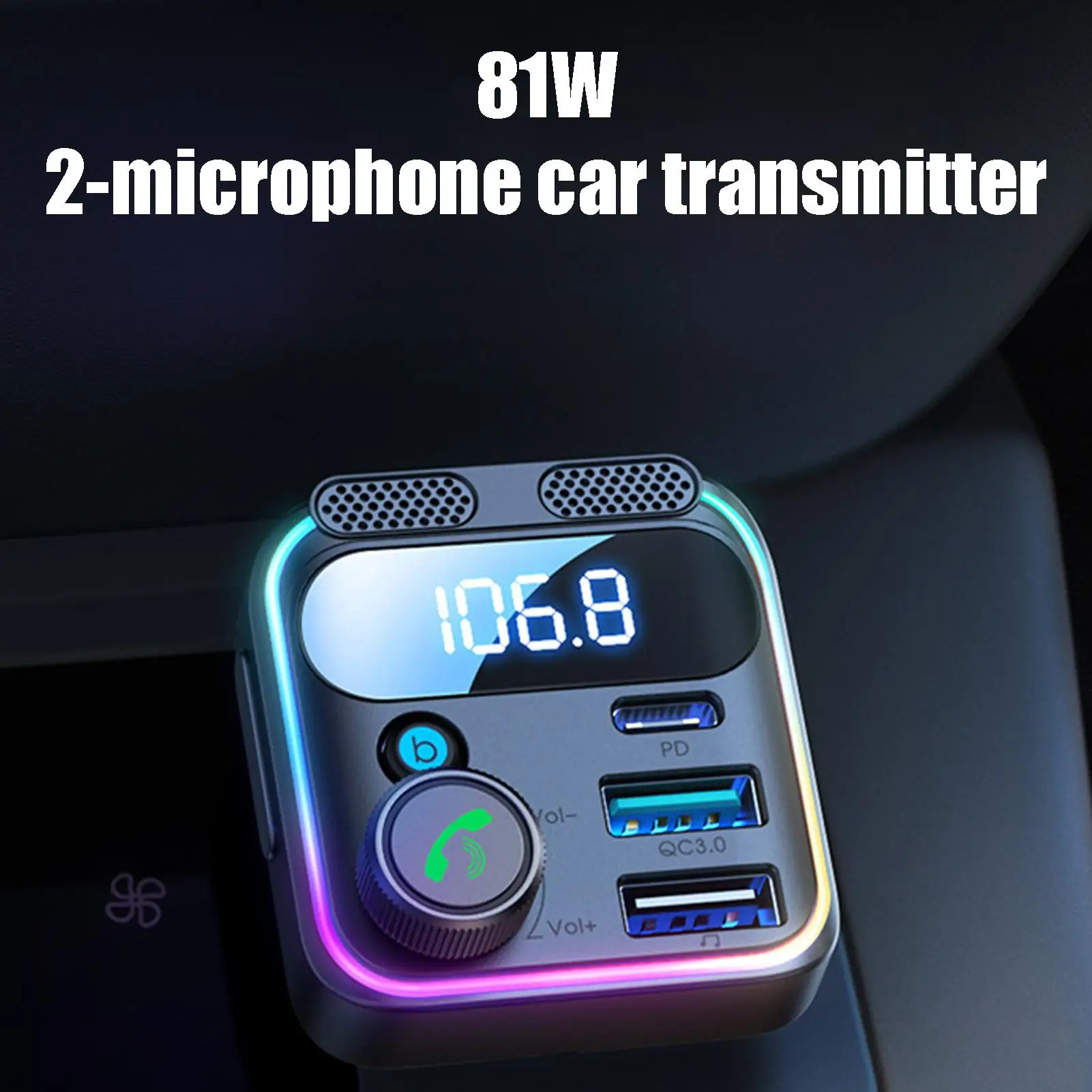 Car Charger 81W Multiport Wireless Adapter Car Charger Adapter for Auto Truck Driving Travel Commuting Road Trip Daily