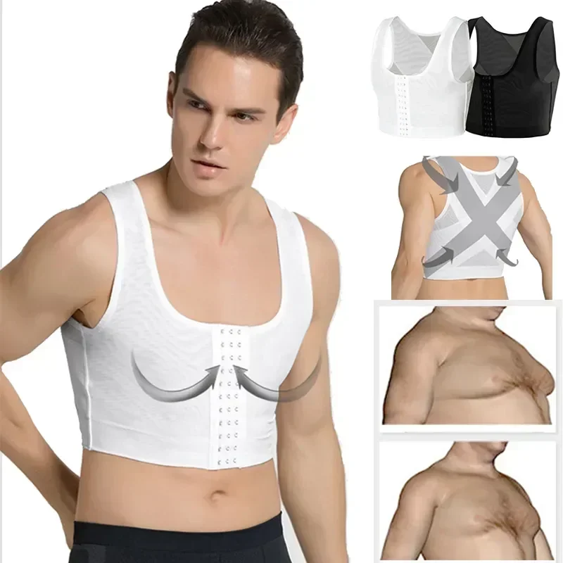 Vest Firm Shaper Men Hook Girdles Chest Shirt Shapewear Control Corrector Corset Gynecomastia Slimming Tops Compression Boobs