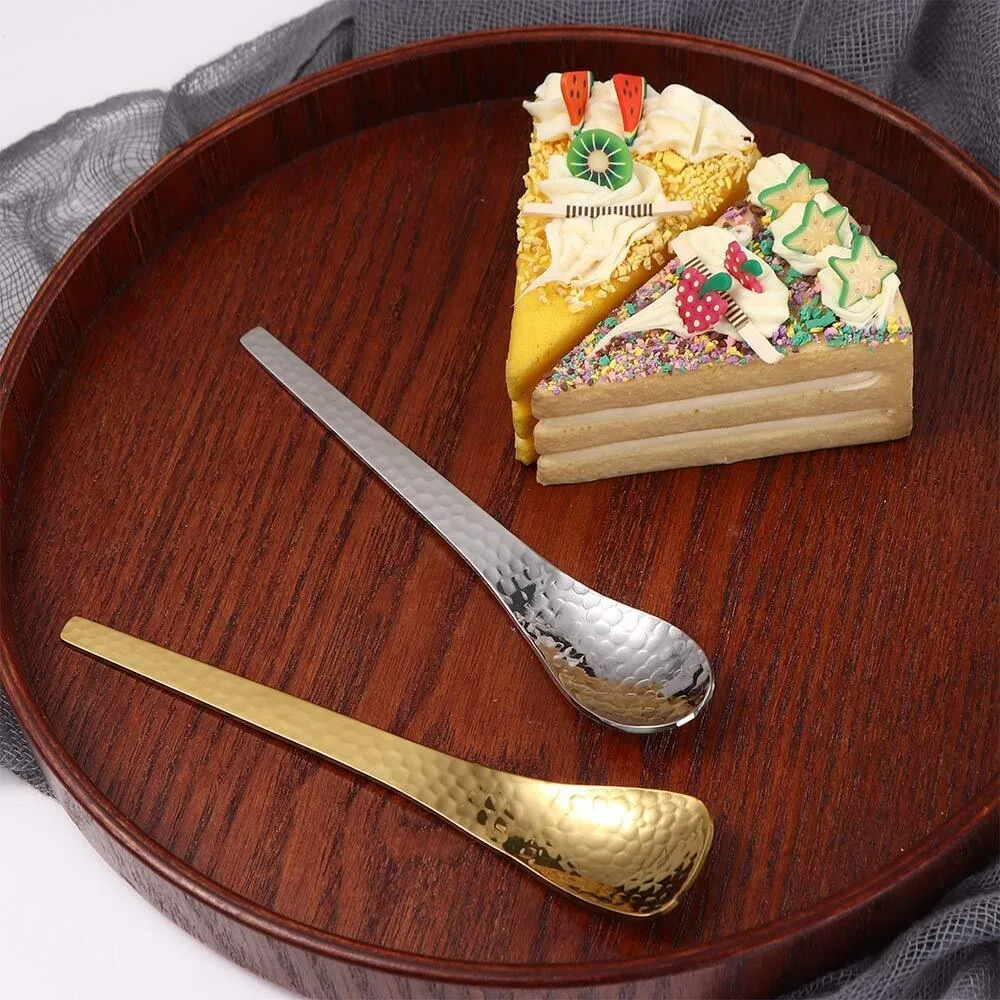 New 304 Stainless Steel Teaspoon Tableware Japanese Style Stirring Spoon Hammer Pattern Design Fruit Fork