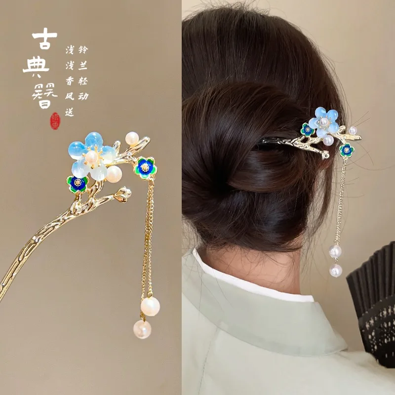 Light luxury retro style princess lady hairpin Chinese style girl step butterfly jade tassel hairpin hair accessory