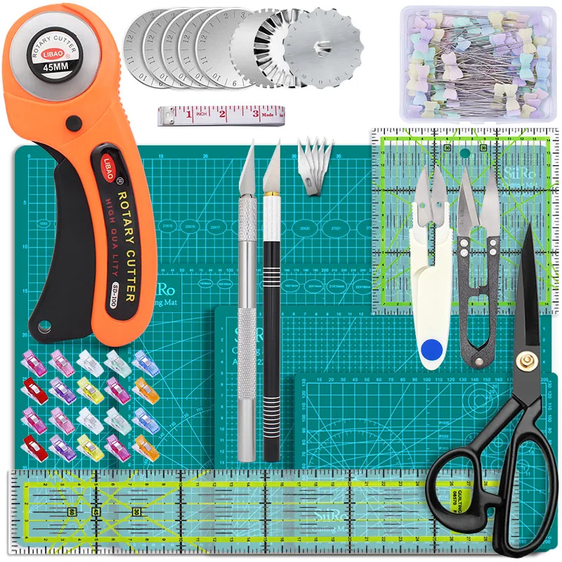 Rotary Cutter Set Quilting Kit Replacement Wave Breakpoint Blades Cutting Mat Acrylic Ruler Sewing Pins Cushion Craft Knife Clip