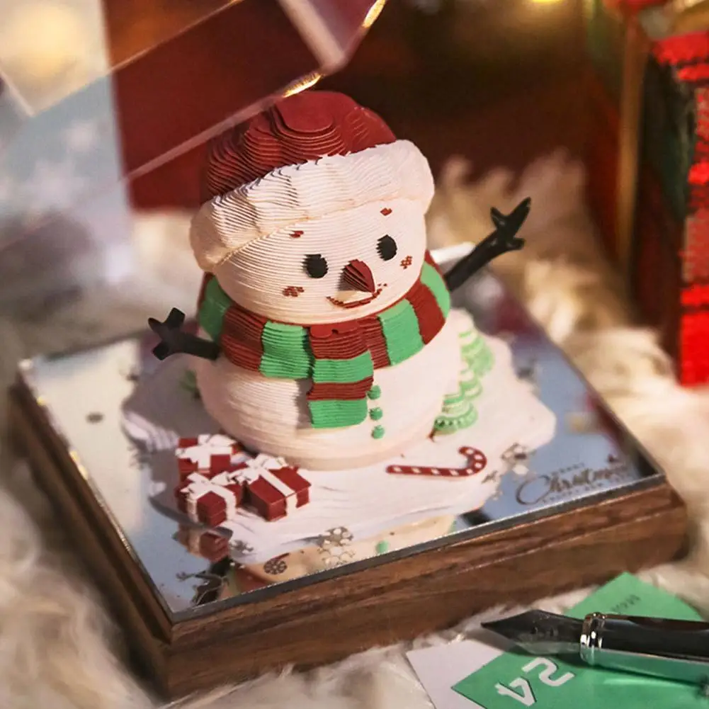 2025 Desk Calendar Christmas House 3D Paper Art Memo Pad Creative Note Paper Carving Model Christmas Gift