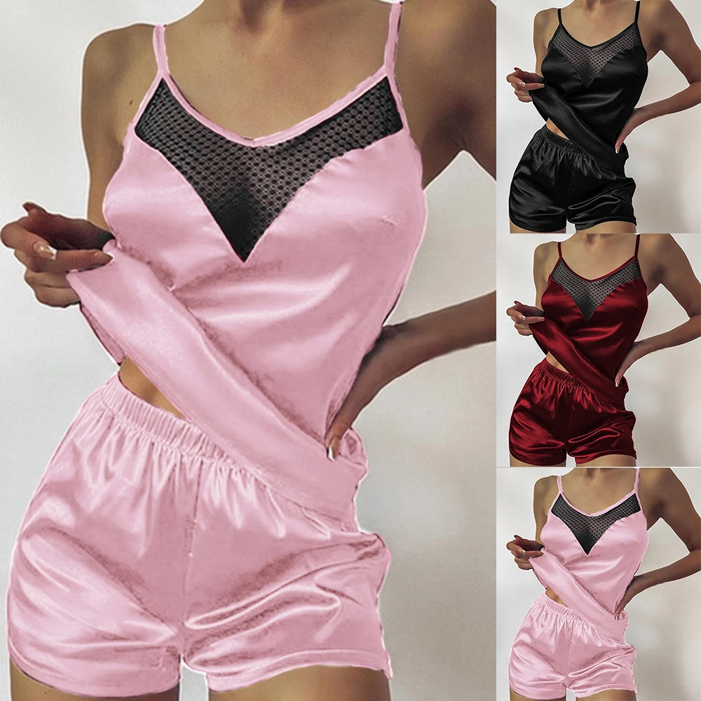 2PCS Erotic 2024 New Sexy Sleepwear Set Women\'s Fancy Lingeries Lace Underwear Cami Vest Shorts Set Nighties Pajamas Outfit Robe