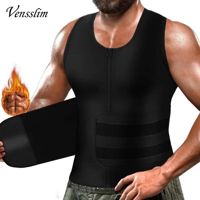

Vensslim Waist Trainer for Men Hot Neoprene Sauna Suits Zipper Sweat Vest with Adjustable Belt Gym Workout Body Shaper Tank Tops