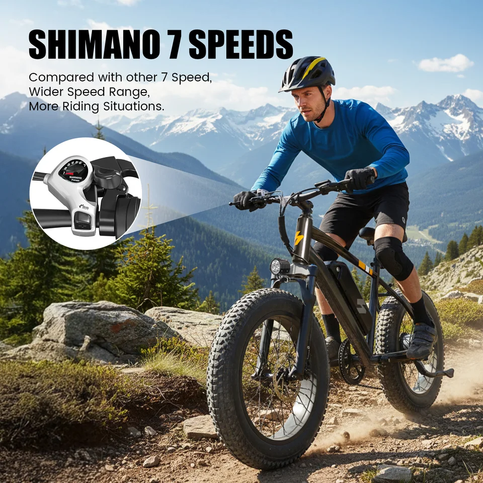 Hopepeak F10 Fat Tire Electric Bike for Adults, 20"×4.0" Fat Tire Electric Mountain Bike, Peak 1200W 48V 10.4Ah,  28MPH 55 Miles  Electric Bicycle, 7-Speed image 7