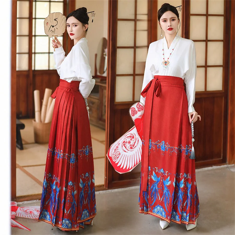 

Original Hanfu Set Skirt Chinese Element Costume Mamianqun Ming Dynasty Horse Face Skirt Chinese Ancient Perform Dress Cosplay