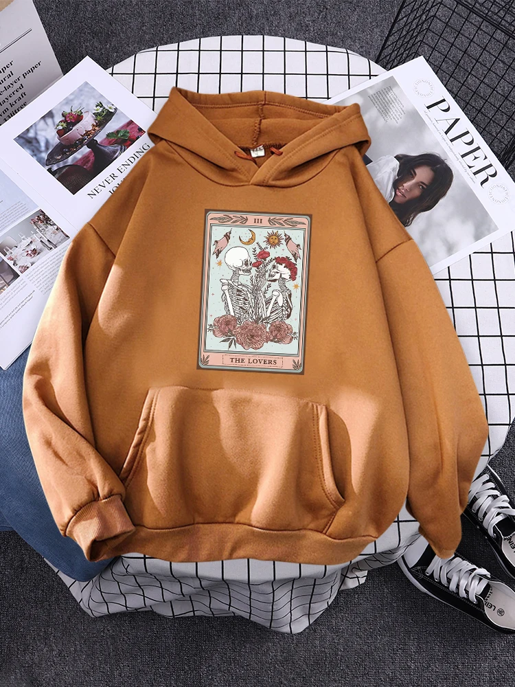 Skeleton Tarot Card The Lovers Vertical Poster Print Perfect Ideas Female Hoody Oversize Clothes Loose Hooded Autumn Tracksuit