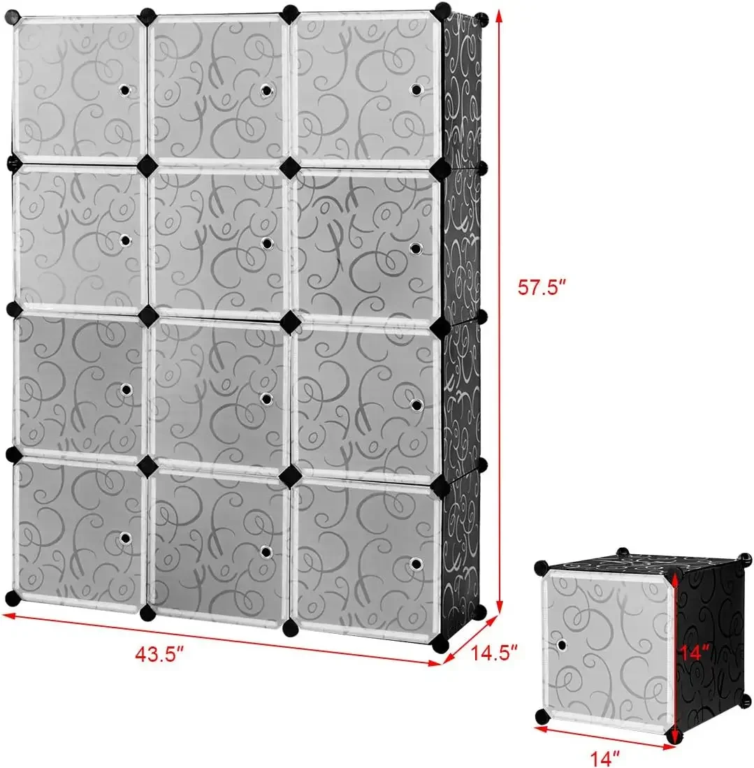 DIY Storage Cubes, Portable Clothes Closet Wardrobe Cabinet Bedroom Armoire DIY Storage Organizer Closet (12 Cubes)