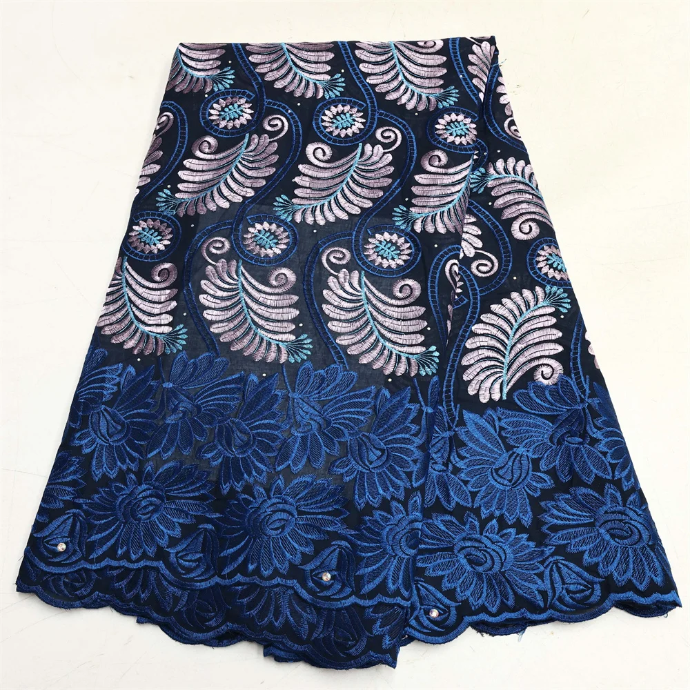 Fashion Nigerian Cotton Stones Lace Fabric 2024 High Quality African Voile Embroidery Lace Fabric For Women Party Cloth Dresses