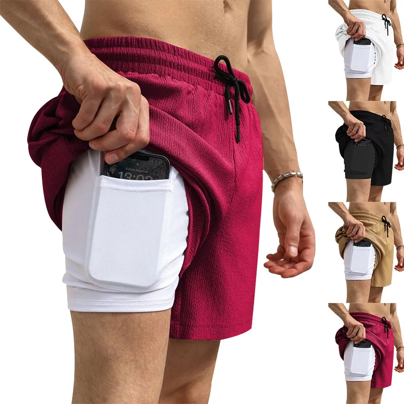 

Мужские спортивные шорты для бега, повседневные быстросохнущие тканевые шорты с подкладкой и рукавом три четверти, лето 2024