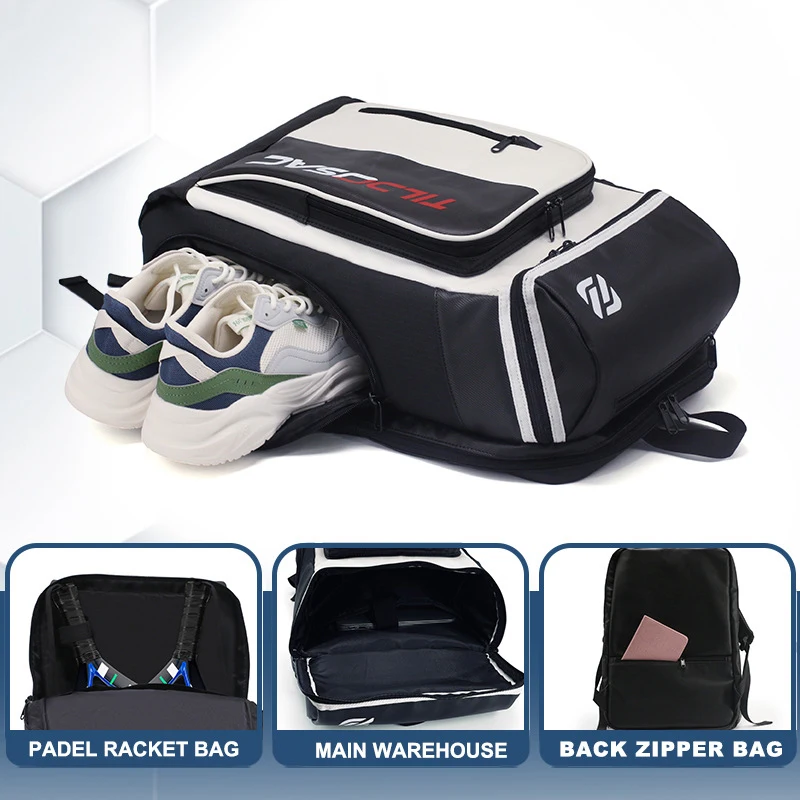 Unisex Padel Racquet Backpack Shoe Compartment Pickleball Racket Shoulder Bag Waterproof PU Tennis Squash Badminton Racquet Bags view 2