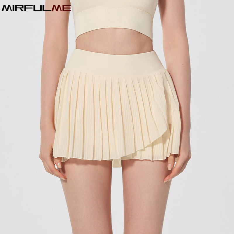 Women Tennis Skirts Fake Two-Piece Sport Pleated Skorts Breathable Badminton Shorts Girls Gym Fitness Running Skort With Pocket