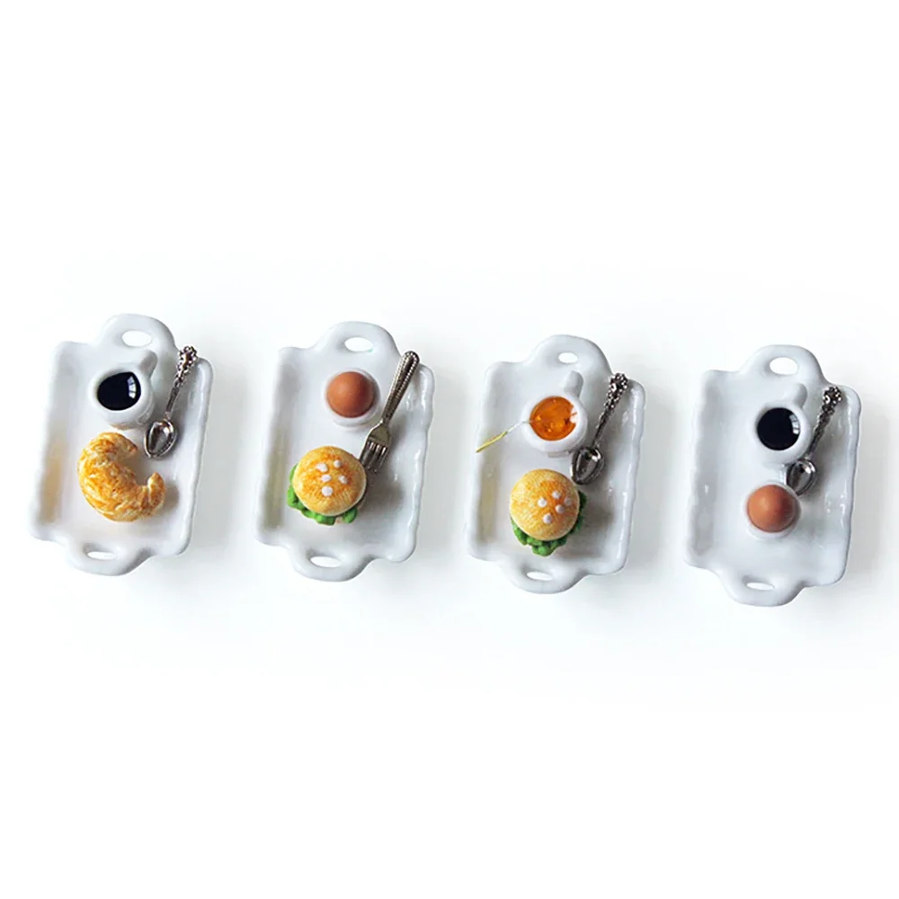 1Pcs 1/12 Dollhouse Miniature Accessories Mini Burger Egg Plate Simulation Black Tea Coffee Model for Doll House Decoration