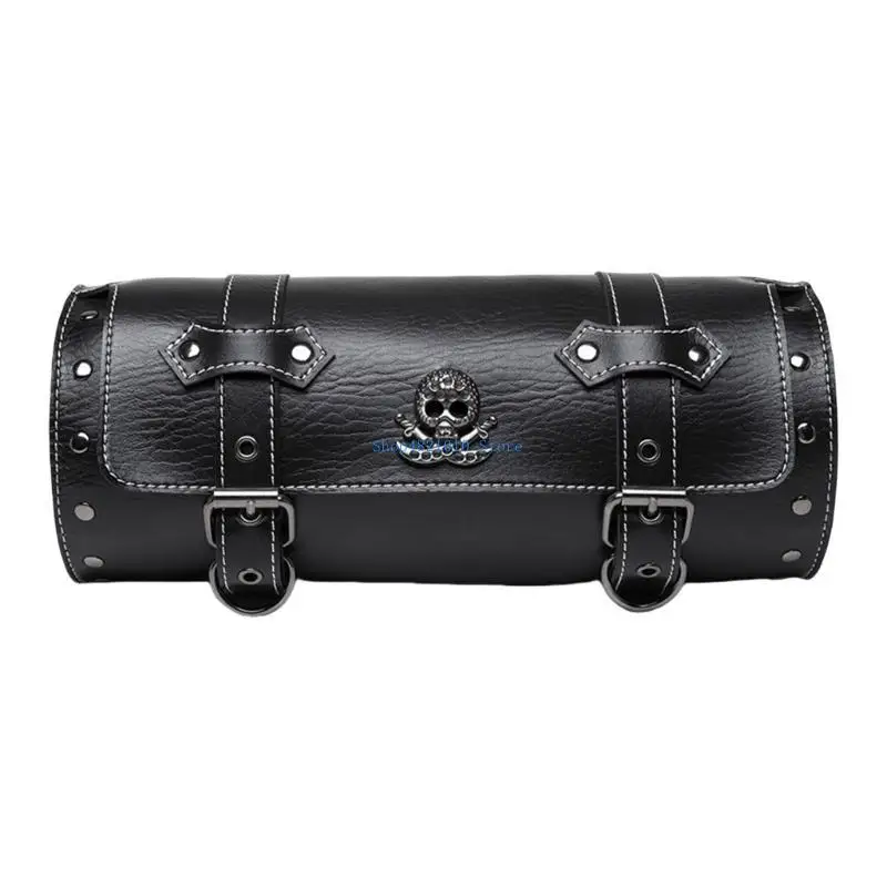 

T3LF Motorcycle Front Bag Vintage Tool Saddlebag Front Fork Handlebar Bag Skull Pattern PU Storage Motorbike Tool Bag