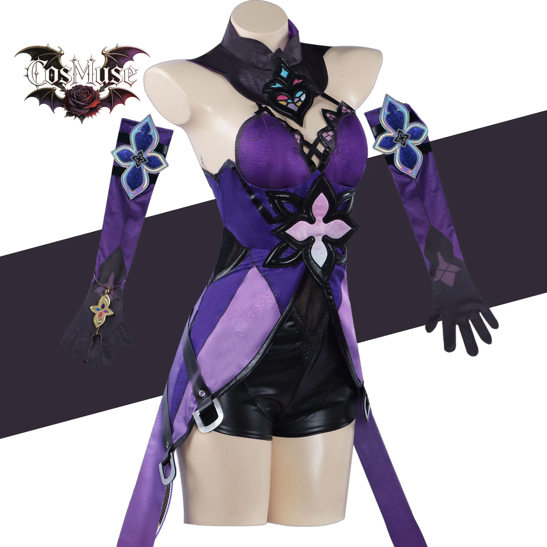 

Honkai Star Rail Black Swan Cosplay Costume Wig Purple Dress Uniform Headwear for Halloween Garden of Recollection