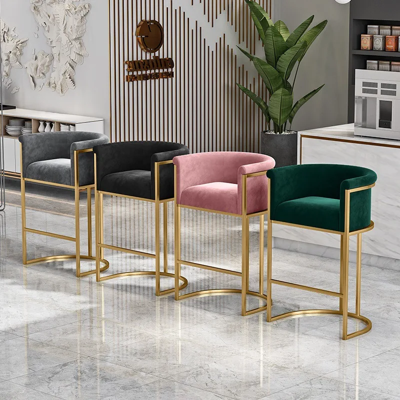 Honeycomb U-shaped Upholstered Coffee Kitchen Chair Velvet Living Room Bar Stools Luxury Gold Metal Hotel Bar Stool Chairs