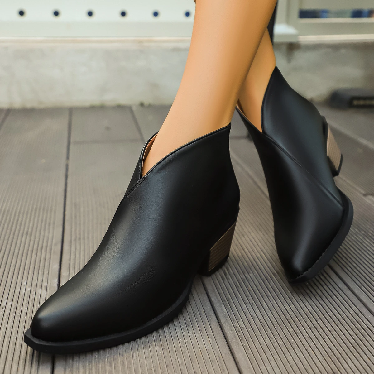 

Autumn Winter New Women's Solid Color Simple and Versatile Casual Booties Zipper Design High-heeled Chelsea Boots Botas De Mujer