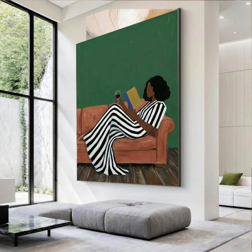 Handmade Abstract Oil Painting on Canvas - the Girl Who Reads Wall Art Picture Decor Home Living Room - Unique Image Artwork ins