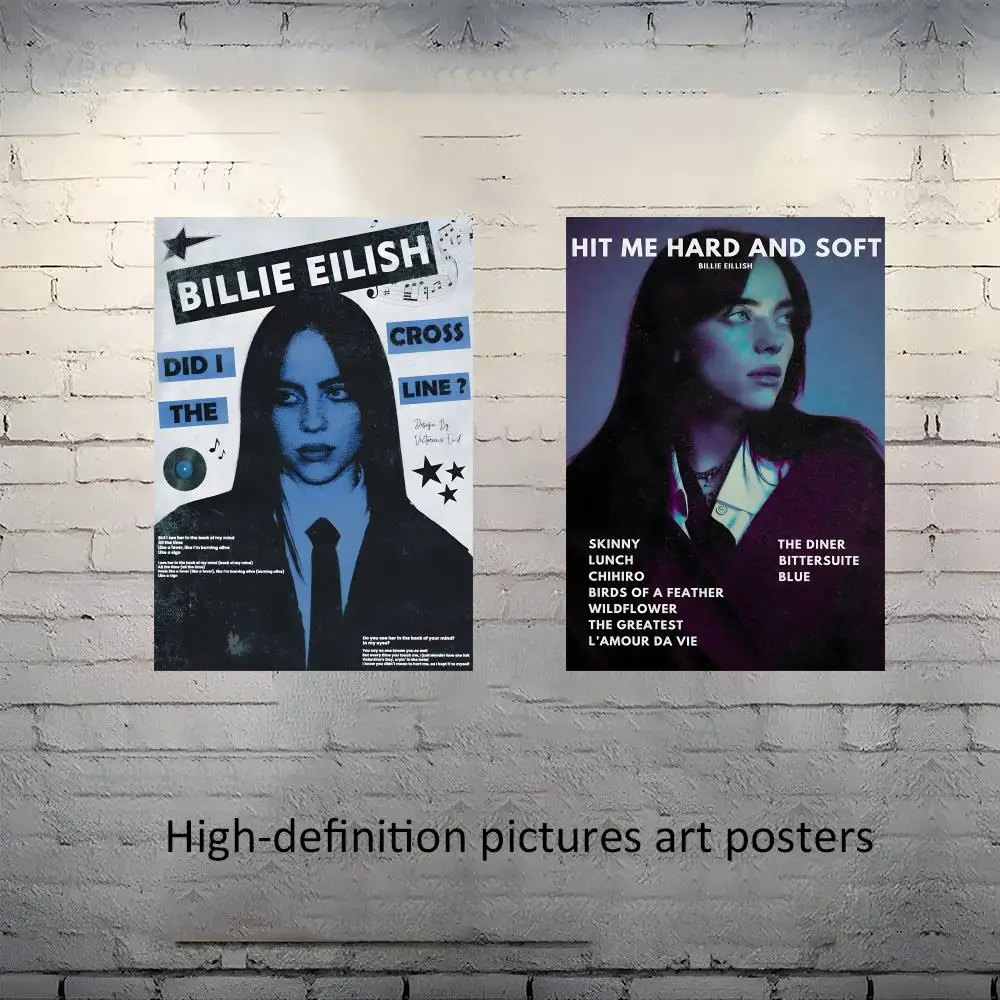 ملصق B-Billie Eilish الأنيق بدون إطار ورق لاصق غير لامع لغرفة المعيشة وغرفة النوم
