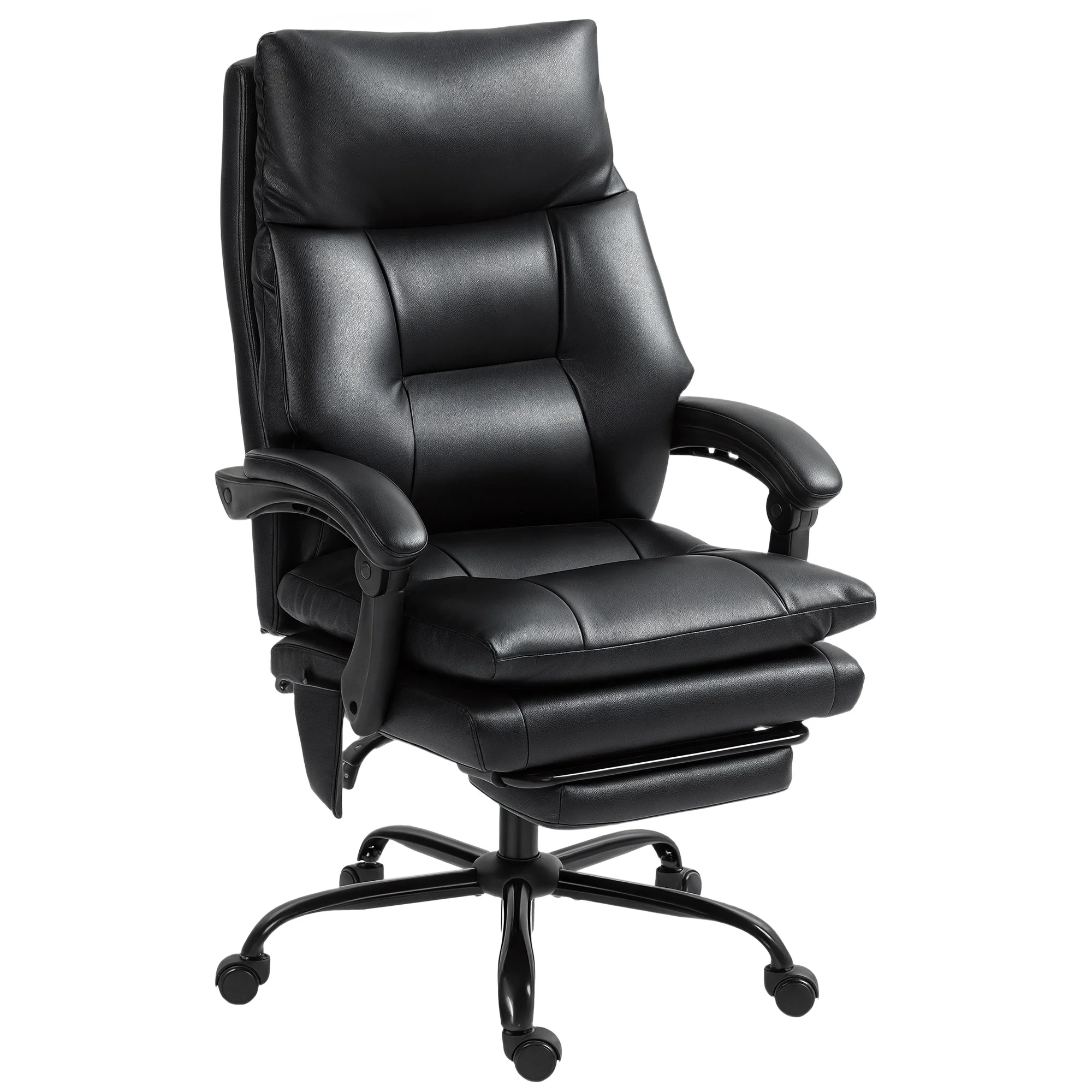 Silla de Escritorio con Soporte Lumbar Inflable Tapizada en PU Reposapiés Respaldo Reclinable Altura Ajustable Negro