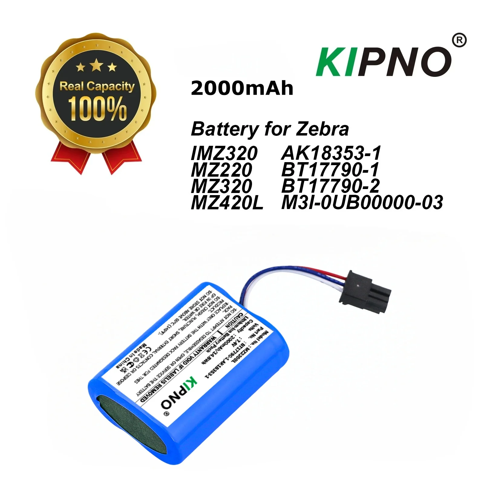 KIPNO Portable Printer with 1500mAh Battery For Zebra IMZ320 MZ220 MZ320 MZ420L AK18353-1 BT17790-1 BT17790-2 M3I-0UB00000-03