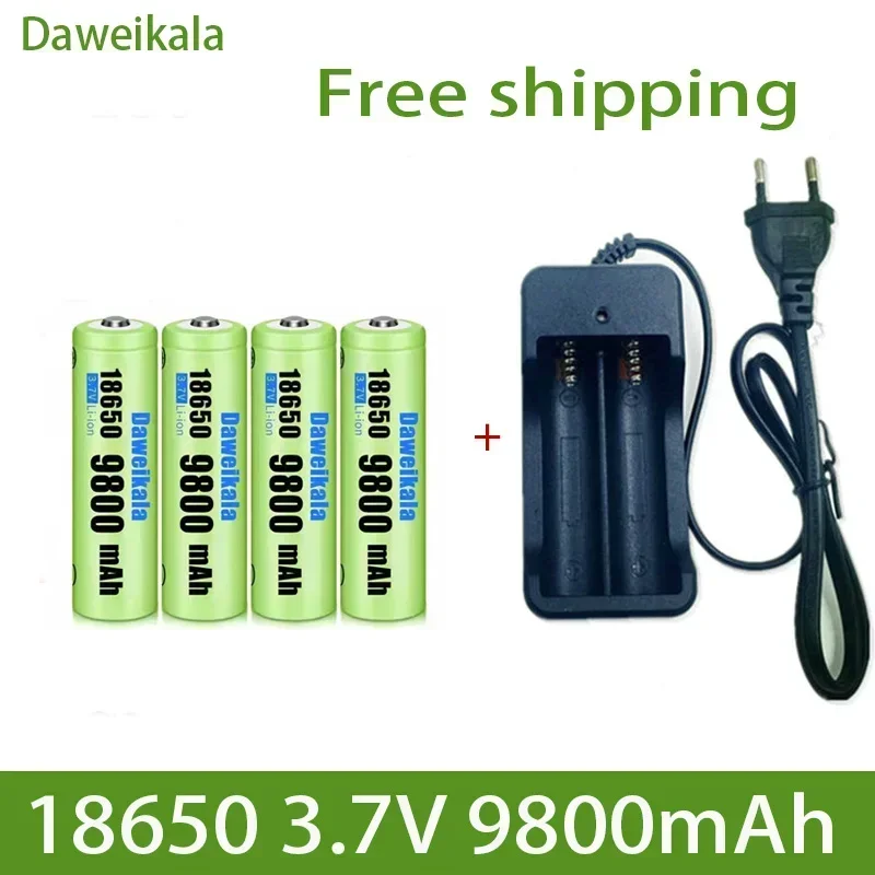 2023 New High Capacity 3.7V 18650 9800mAh Lithium Ion Rechargeable Battery Flashlight Battery+Charger