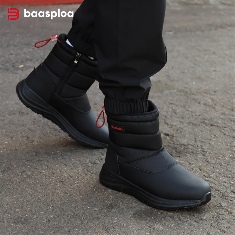 Baasploa Men Winter Boots New Fashion Thick Plush Warm Waterproof Snow Boots Male Casual Non-slip Wear-resistant Walking Shoes