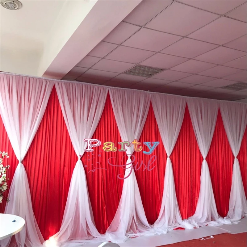 

Red And White Ice Silk Backdrop Curtain Wedding Photo Booth Stage Background For Banquet Event Decoration