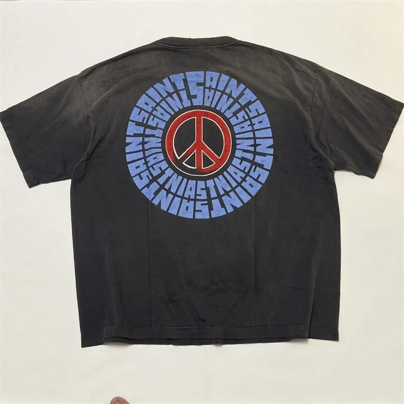 

25ss Oversized SAINT MICHAEL T Shirts Men Women 1:1 Best Quality Casual Crack Printing T-shirt Top Tees