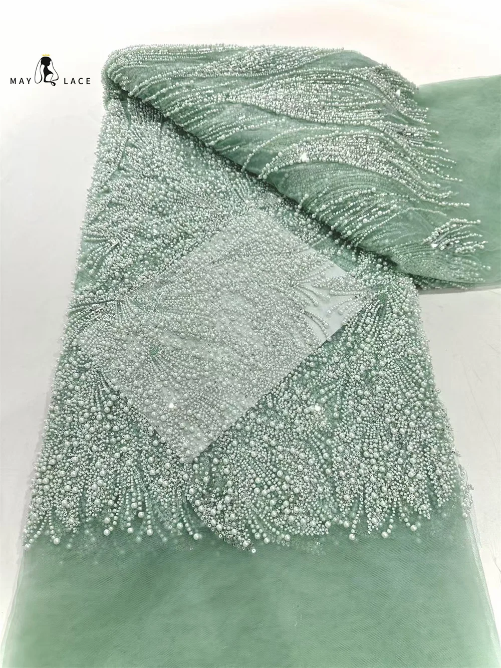 

Beautiful Nigerian Sequins Party Lace African Beads Lace Fabric 2025 High Quality 5Yards African French Tulle Lace Fabric Women