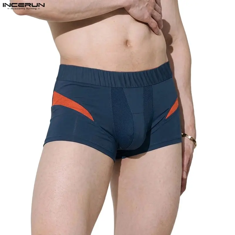 

INCERUN Men's Shorts Mesh Patchwork Elastic Waist Joggers Men Bottoms Summer Knitted Workout Bodybuilding Casual Shorts For Man