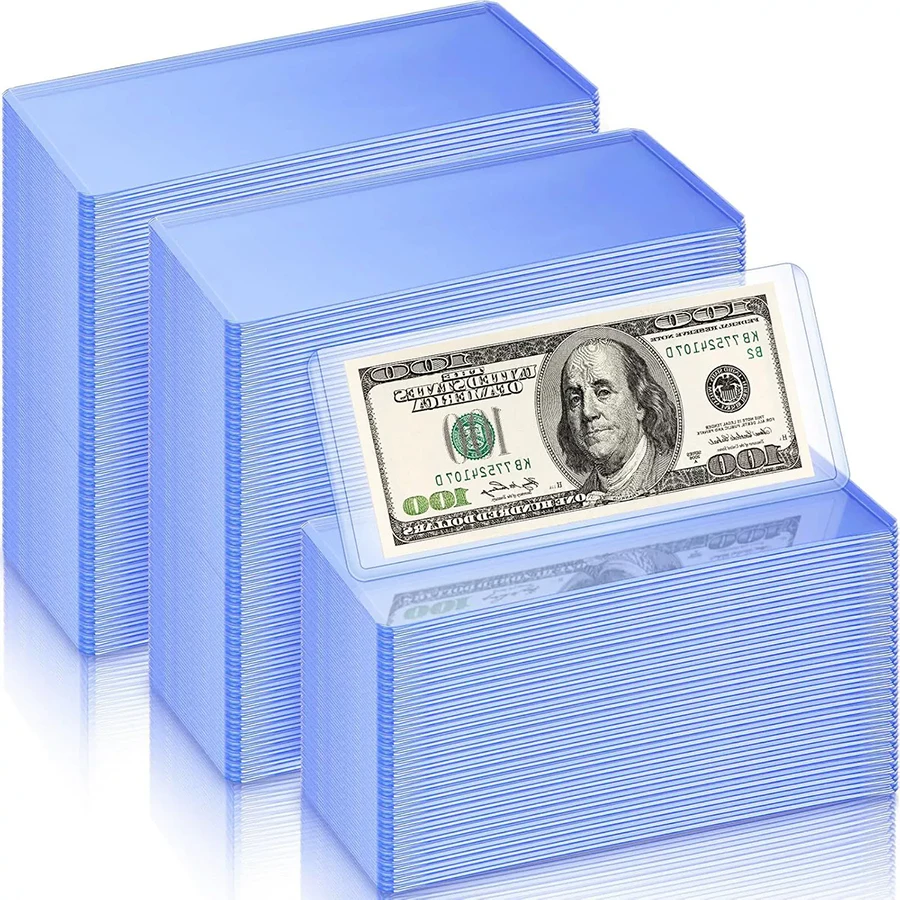 6/12Pcs Clear Blue PVC Rigid Currency Bill Holders Waterproof Banknote Protector Sleeves for US Dollar Collection